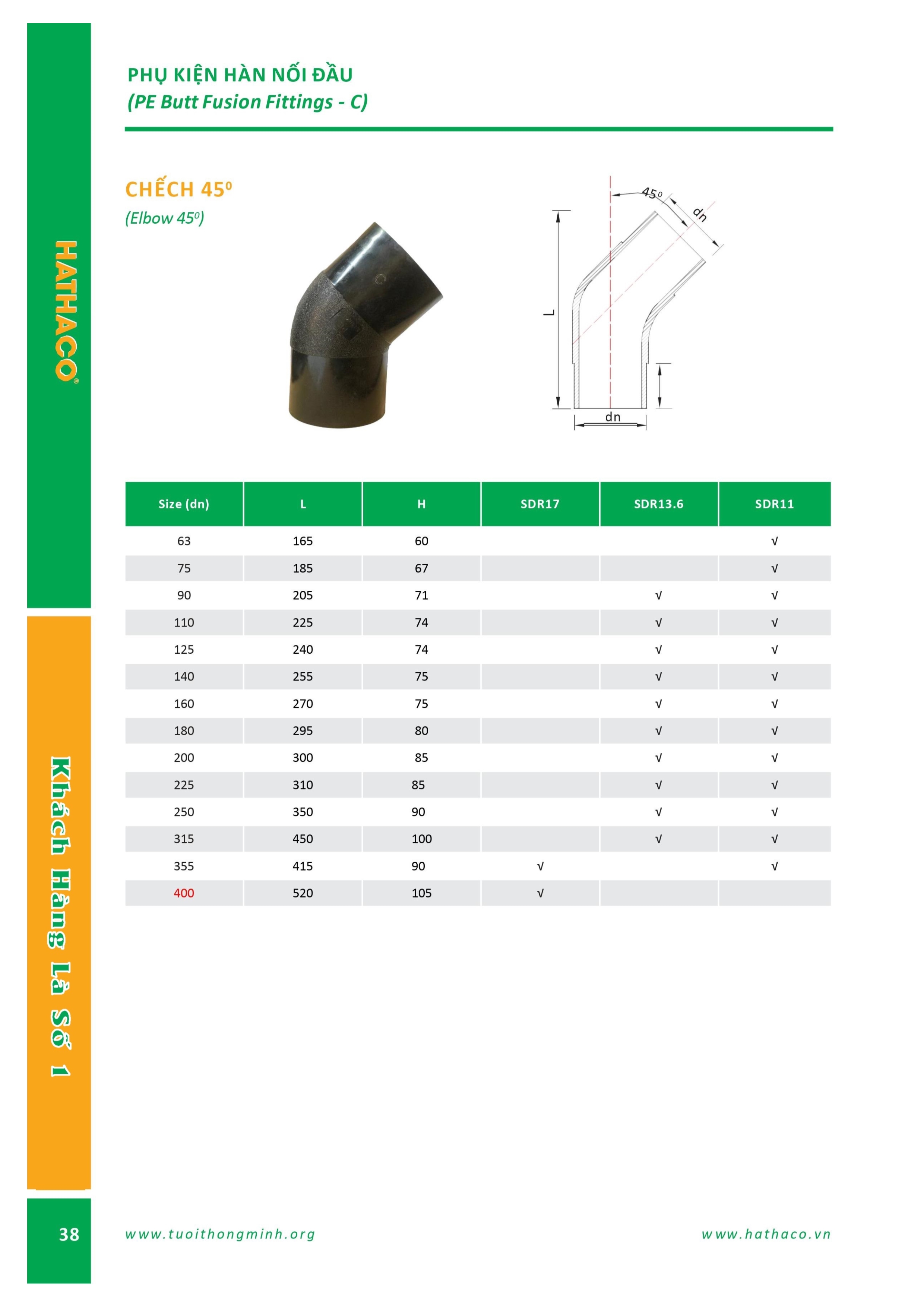 Chếch (Lơi) 45 độ hàn đối đầu HDPE Hathaco 1