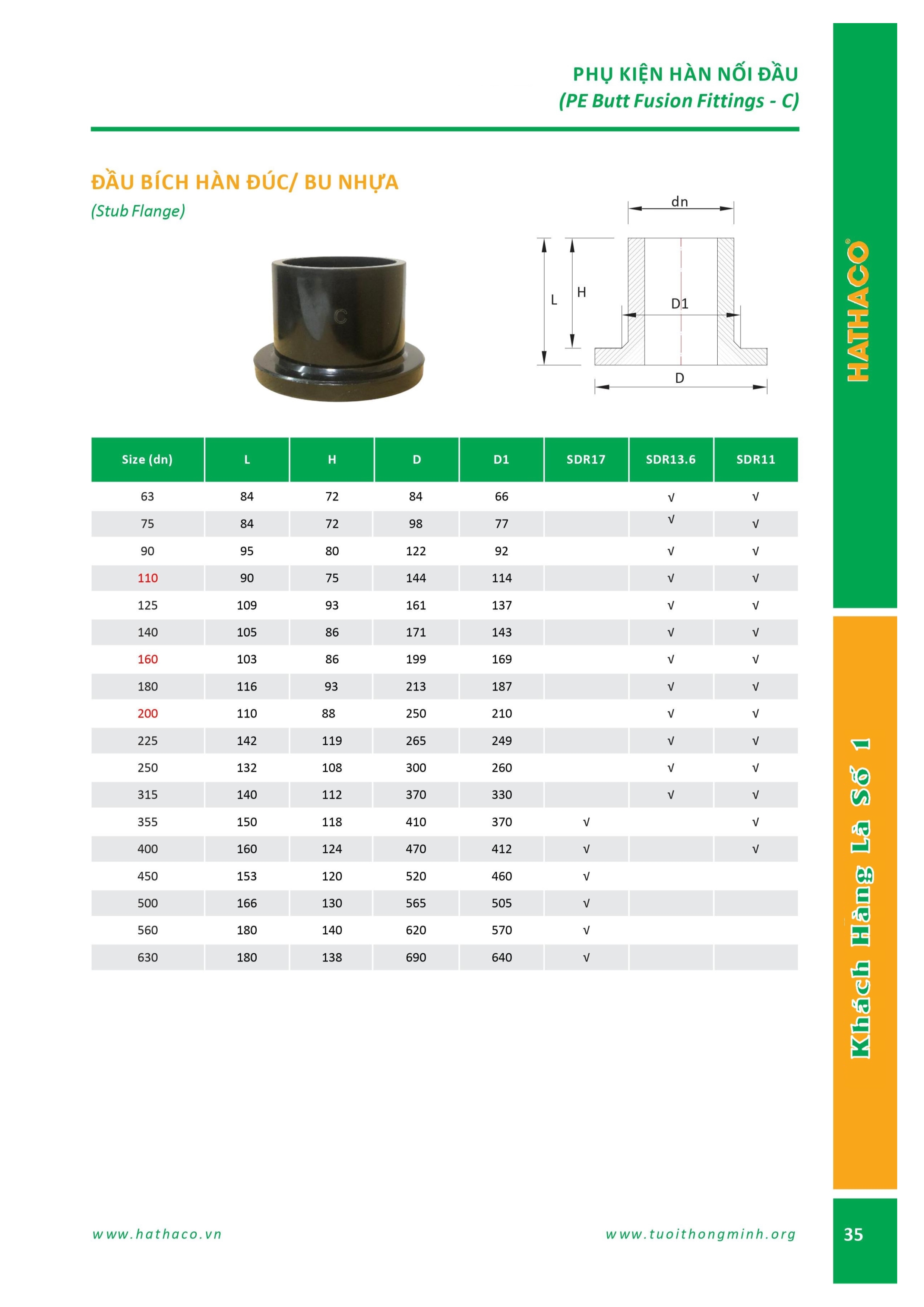 Mặt bích/Bu hàn đối đầu HDPE Hathaco 2